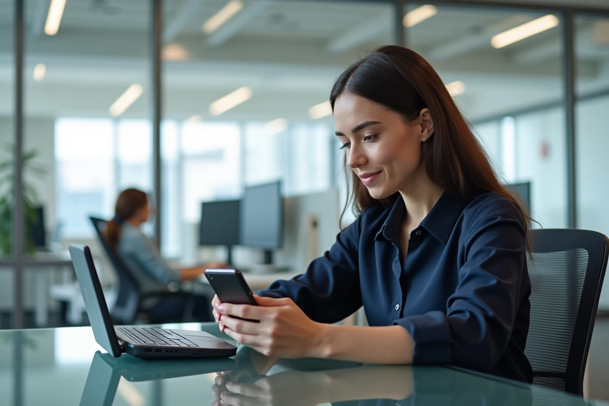Femme vérifiant un routeur réseau pour résoudre un problème de connexion récurrent sur Sigtao au bureau