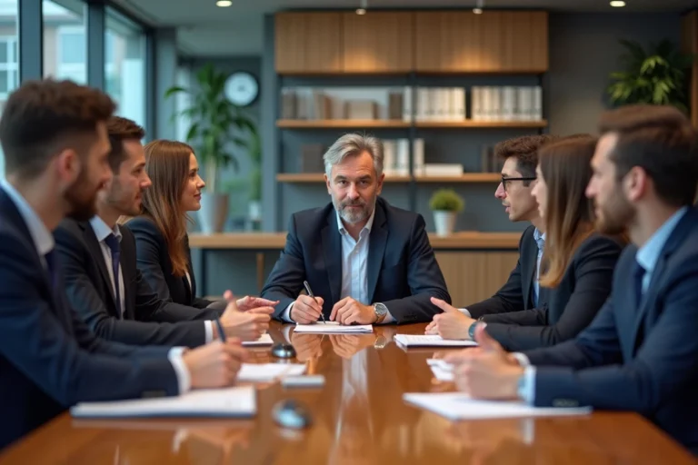 Groupe de professionnels en réunion dans un bureau moderne