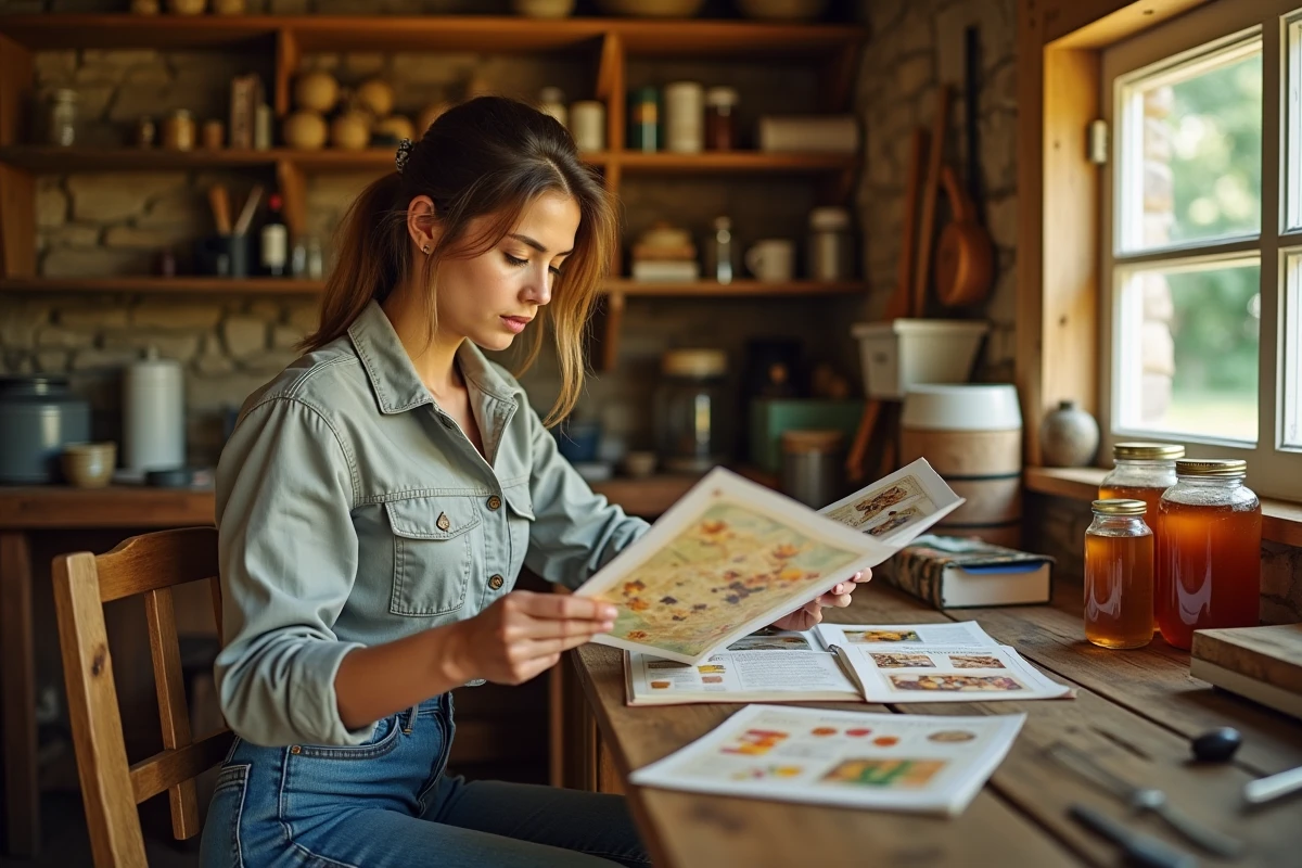 Jeune femme examine un catalogue d